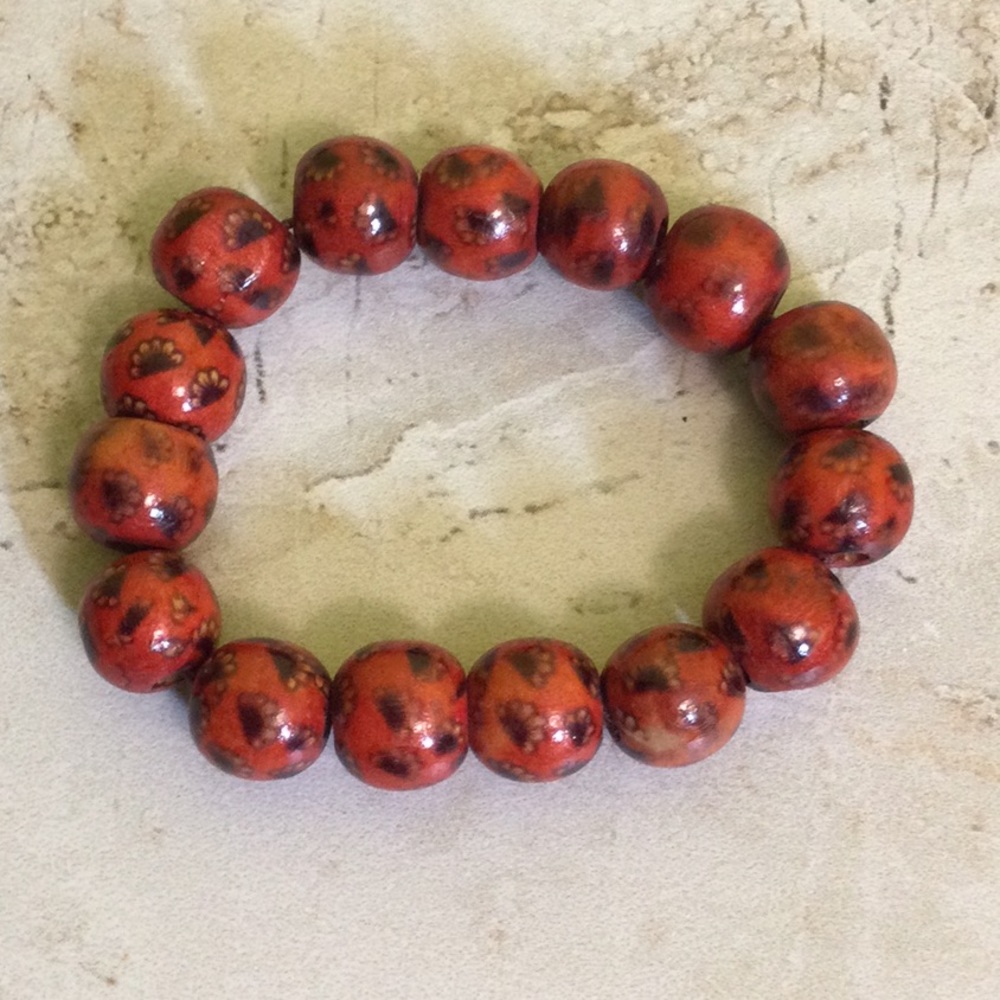 Chinese wooden boho orange bead stretch bracelet